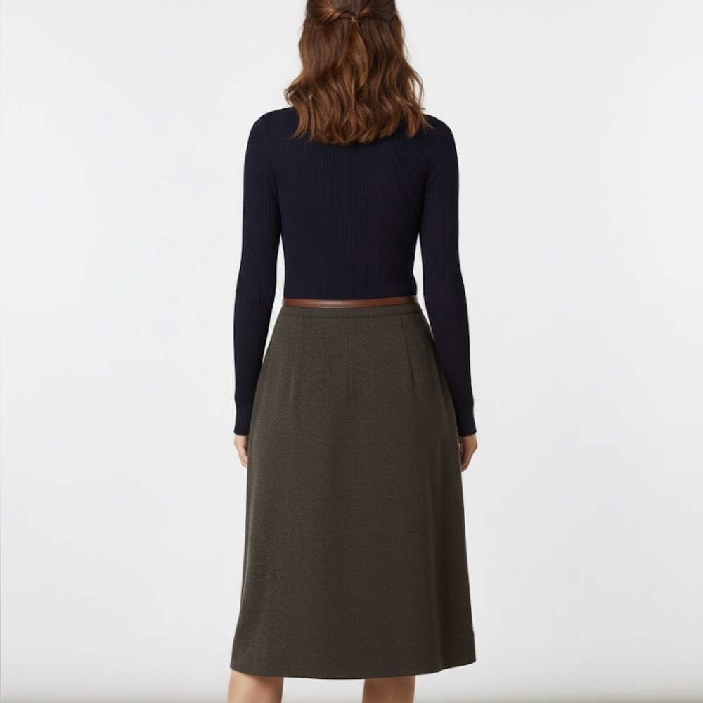 Tory Burch navy blue and khaki green combined wool midi dress - Medium - Picture 3 of 6